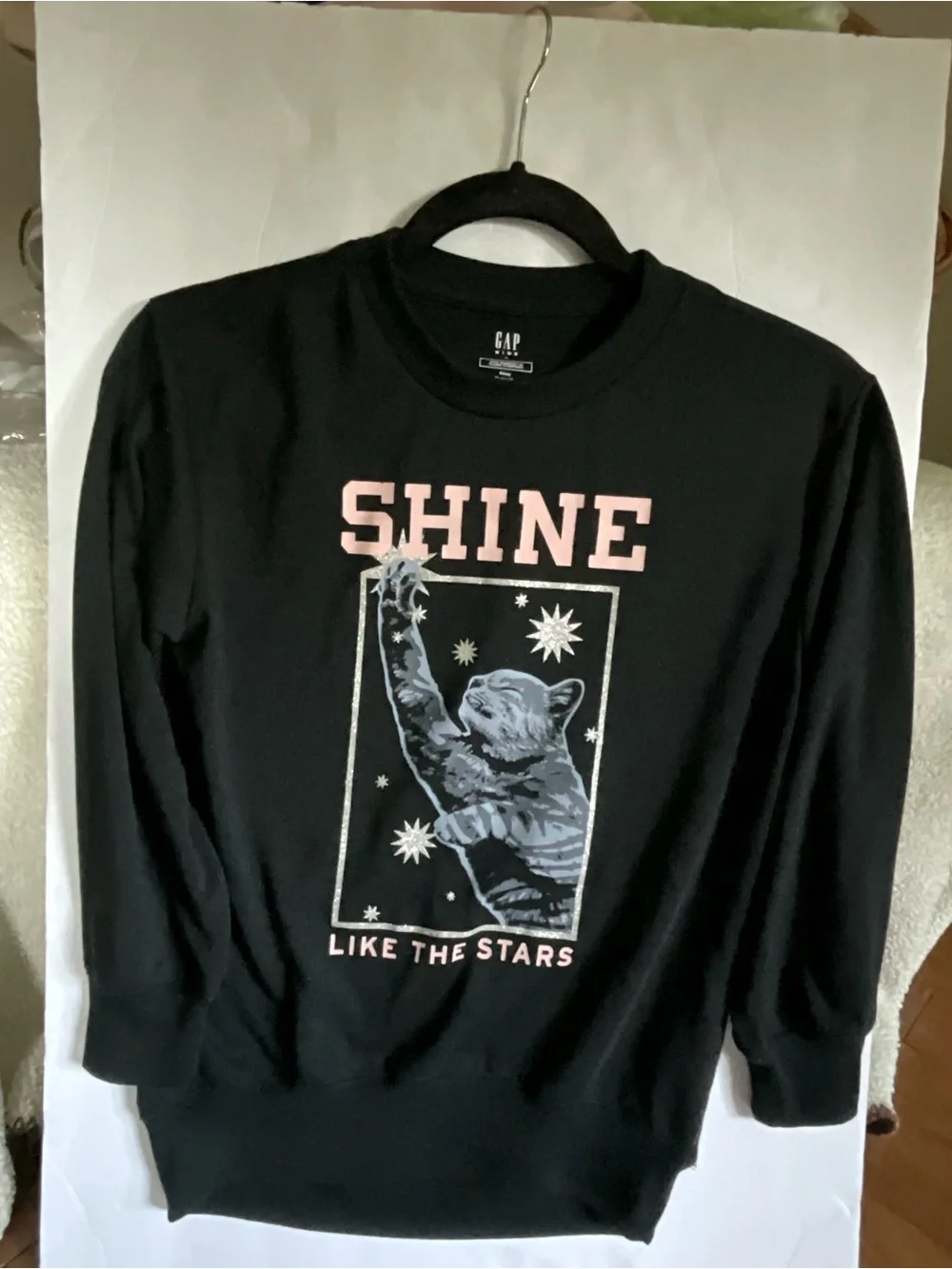 GAP Black Crewneck Shirt with Neutral  'SHINE' Graphic